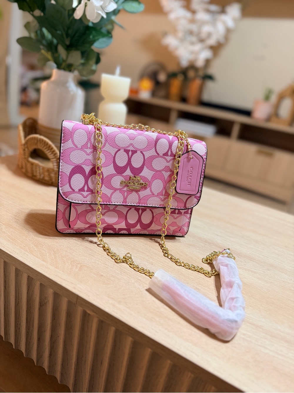 Coach Pink Signature Chain Shoulder Bag